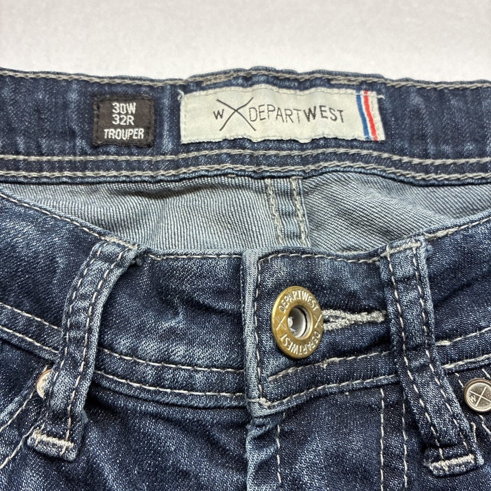 Departwest Trouper Distressed Jeans Mens Tag 30x32 (Fits 30x31) Denim Whiskered - Picture 4 of 13
